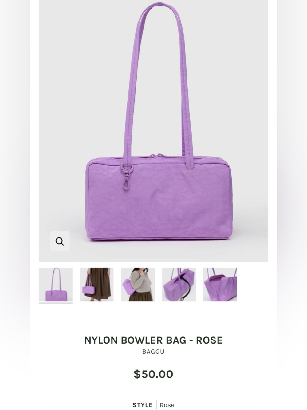 BAGGU Nylon Bowler Bag in “Rose”